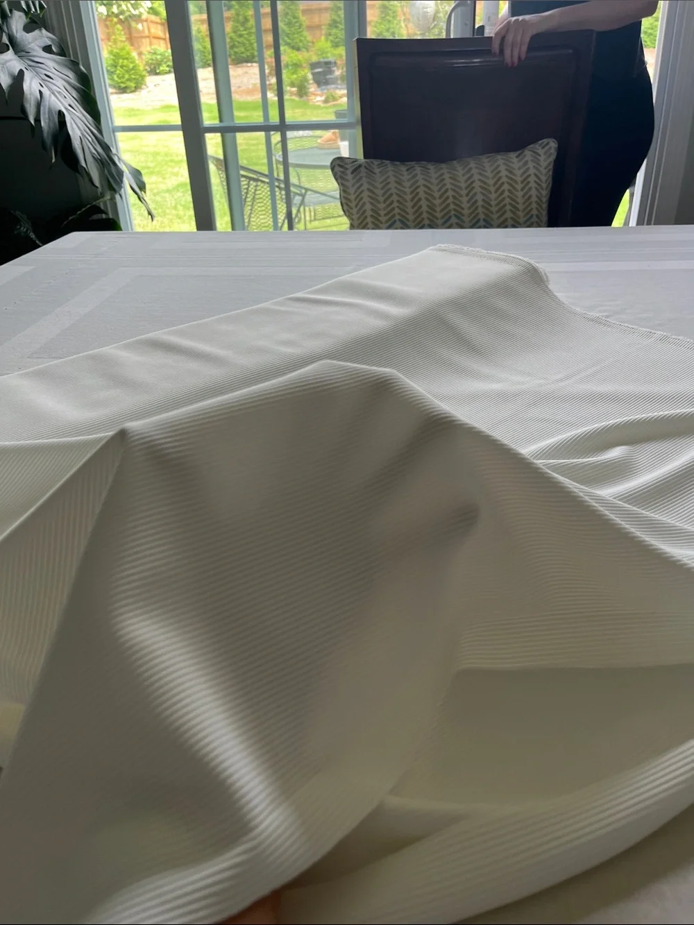 About 3.42 Yards White Ribbed Sour Cream Vintage Fabric